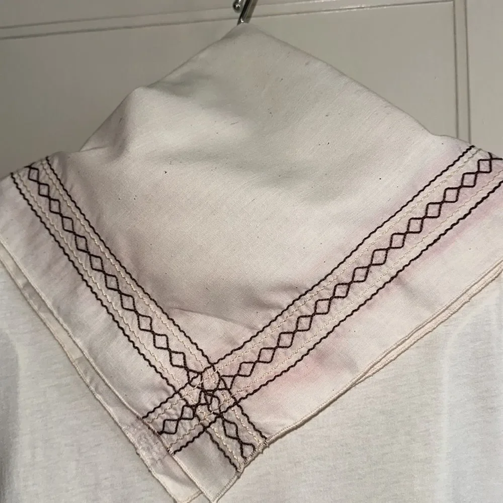 Vintage 70s‎ western style cream cotton/polyester scarf with embroidered edges